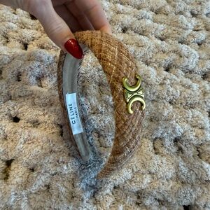 Beige Tweed Headband with Gold Accent